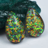 Rare 15.95 Ct Natural Opal Pair | Certified Multi-Color Pear Cut Loose Gemstones