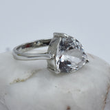 18.05 Ct White Sapphire Gemstone Trillion Cut Silver Ring Sz-7.5 Sterling Silver