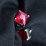 Natural Red Ruby 925 Sterling Silver Square Earrings 10x10 mm Gemstone CERTIFIED