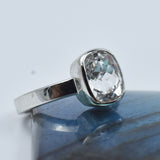 925 sterling silver Sapphire Ring Sz 8.5 Gorgeous White Color 17 Ct Cushion Cut