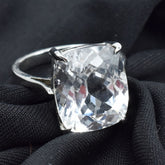 925 sterling silver Ring Sapphire Ring Sz 9 White Color 28.80 Ct Cushion Cut