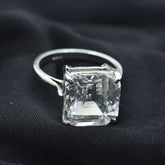 925 Sterling Silver Sapphire 34 Ct Square Cut Beautiful Ring Sz 10½ White Color