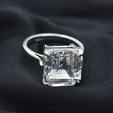 925 Sterling Silver Sapphire 34 Ct Square Cut Beautiful Ring Sz 10½ White Color