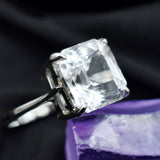 925 Sterling Silver Sapphire 34 Ct Square Cut Beautiful Ring Sz 10½ White Color