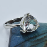 Excellent 925 sterling silver Sapphire Ring Sz 9 22.1 Ct Trillion White Gemstone