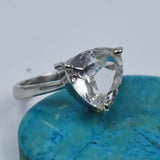 Excellent 925 sterling silver Sapphire Ring Sz 9 22.1 Ct Trillion White Gemstone