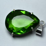 Green Peridot 78 Carat Natural CERTIFIED 925 Sterling Silver Pendant Pear Cut