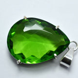 Green Peridot 78 Carat Natural CERTIFIED 925 Sterling Silver Pendant Pear Cut