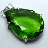 Green Peridot 78 Carat Natural CERTIFIED 925 Sterling Silver Pendant Pear Cut