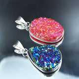 Handmade Pendant Stone Oval-Pear Cut 90.30 Ct Titanium Druzy 925 Silver Gemstone