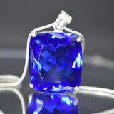 Blue Topaz Pendant Cushion 925 Sterling Silver Natural 135.3 Ct Gems CERTIFIED