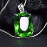 925 Sterling Silver Green Emerald Pendant Cushion Natural 91.2 Ct Gems CERTIFIED