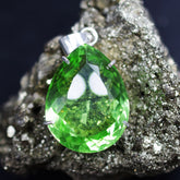 925 Sterling Silver Pendant Natural Green Topaz Pear 102.35 Ct Gems CERTIFIED