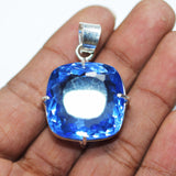 Blue Topaz Pendant 925 Sterling Silver Natural Cushion 85.55 Ct Gems CERTIFIED