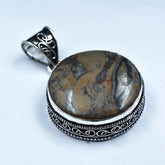 CERTIFIED Natural Web Jasper Round 88.15 Ct Gemstone Silver 925 Sterling Pendant