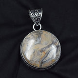 CERTIFIED Natural Web Jasper Round 88.15 Ct Gemstone Silver 925 Sterling Pendant