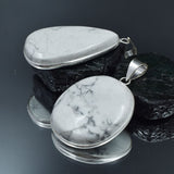 Howlite Pair Gemstone 153.65 Ct Oval-Pear Cut Pendant Healing Stone 925 Silver
