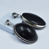 138.05 Carat Oval Cut Black Onyx Pendant Healing Stone 925 Silver Gemstone