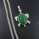 Silver 925 Beautiful Pendant With Chain 97.00 Ct Natural Turtle Fancy Green Jade