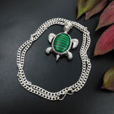 Silver 925 Beautiful Pendant With Chain 97.00 Ct Natural Turtle Fancy Green Jade