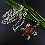 Fancy Turtle Shape Pendant With Chain 95 Ct Natural Sun Stone Silver 925 Brown