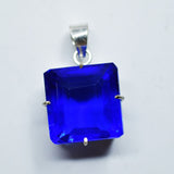 92.4 Ct Natural Blue Topaz Pendant 925 Sterling Silver square Gemstone CERTIFIED