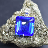 92.4 Ct Natural Blue Topaz Pendant 925 Sterling Silver square Gemstone CERTIFIED