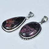CERTIFIED 134.40 Ct Oval-Pear Rhodonite Natural Gems 925 Sterling Silver Pendant