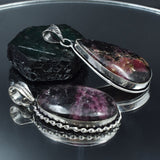 CERTIFIED 134.40 Ct Oval-Pear Rhodonite Natural Gems 925 Sterling Silver Pendant