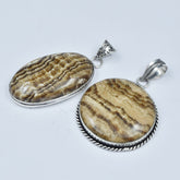 Aragonite Oval-Round 136Ct Natural CERTIFIED Gems 925 Sterling Silver Pendant