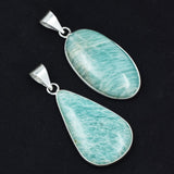 Amazonite Antique Oval-Pear 84.05 Ct Pendant Healing Stone 925 Silver Gemstone