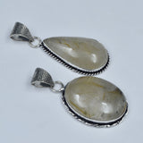 925 Silver Pendant Healing Stone 93.60 Ct Pair Oval-Pear Golden Rutile Gemstone
