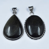 128 Ct Pair Black Onyx Oval-Pear Cut Pendant Healing Stone 925 Silver Gemstone