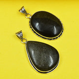128 Ct Pair Black Onyx Oval-Pear Cut Pendant Healing Stone 925 Silver Gemstone