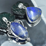 Lapis Lazuli Oval-Pear 138Ct Pendant Healing Stone 925 Silver Gemstone CERTIFIED