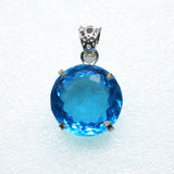 925 Sterling Silver Natural Blue Topaz Pendant Round 60.80 Ct Gemstone CERTIFIED