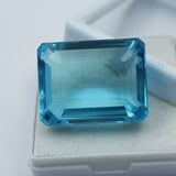 Certified Emerald Cut Aquamarine Loose Gemstone Displayed on White Box - Excellent Polish