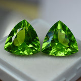CERTIFIED 16.00 Ct Rare Peridot Green Natural Trillion Cut Loose Gemstone Pair