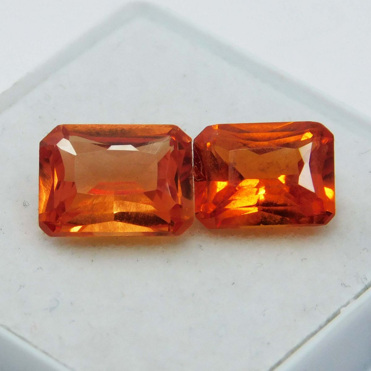 Certified 18.56 Ct Natural Orange Sapphire Emerald Cut Loose Gemstone Pair