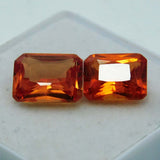 Emerald Cut Loose Gemstone CERTIFIED 18.56 Ct Natural Orange Sapphire Pair