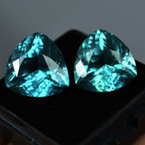 Natural grandidierite pair, trillion cut, 14.95 ct total, bluish-green, certified.