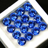 Natural blue sapphire lot, 50 certified loose gemstones, round diamond cut, 5 mm each.