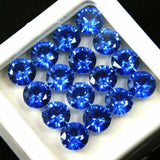 Natural blue sapphire lot, 50 certified loose gemstones, round diamond cut, 5 mm each.