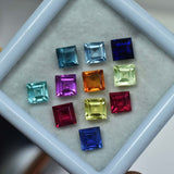 Square Cut 6 Pcs Natural Sapphire CERTIFIED 4x4 MM Mix Ceylon Lot Loose Gemstone