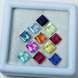 Square Cut 6 Pcs Natural Sapphire CERTIFIED 4x4 MM Mix Ceylon Lot Loose Gemstone