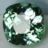 Loose square cushion cut grandidierite gemstone, bluish-green, 11.40 carats, certified.