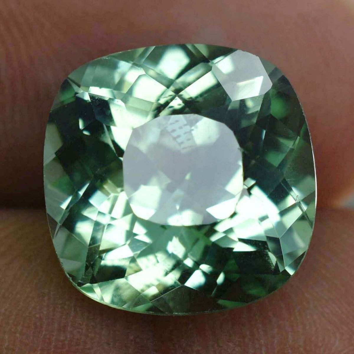 11.40 carat bluish-green natural grandidierite gemstone, square cushion cut, certified.
