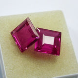 Natural pink square rubies with one overlapping the other – 33.80 Ct certified gemstone pair