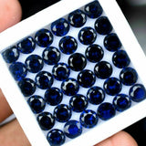 Certified loose gemstones, natural Ceylon blue sapphires, round cut, 50 pieces, ring size 6 mm.