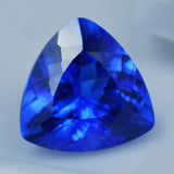 Certified natural blue sapphire gemstone, trillion cut, 3.95 carats, loose stone.